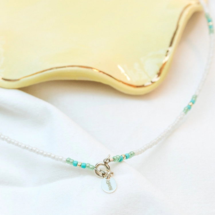 Rhimani White and Mint Beaded Necklace
